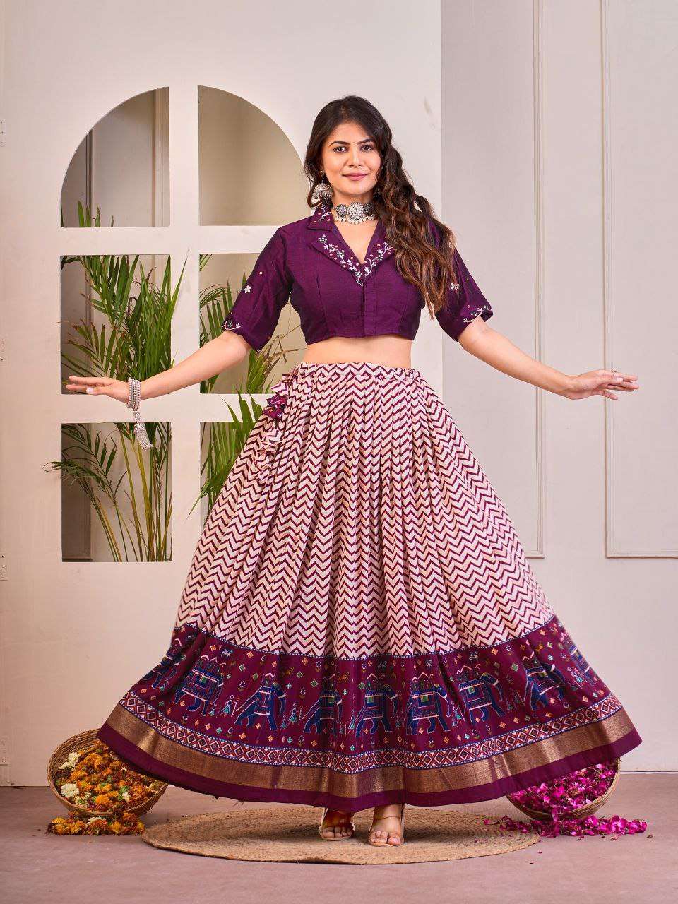 Women's Tussar Silk Patola Print Lehenga Choli Set with Foil Work - Image 7